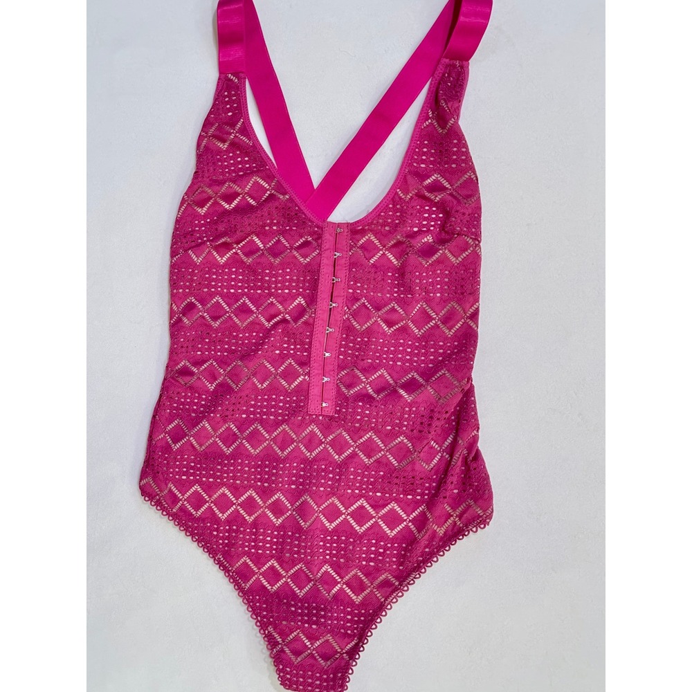 Free People Thank You Never Bodysuit‎ Small NWT Lace Magenta Balletcore Romantic